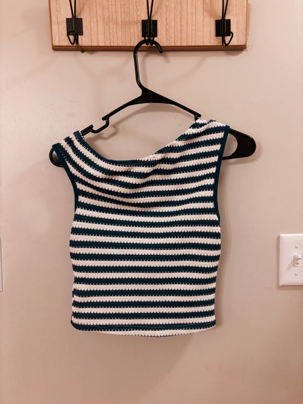SHEIN Striped Crochet Tank Top - White & Dark Teal